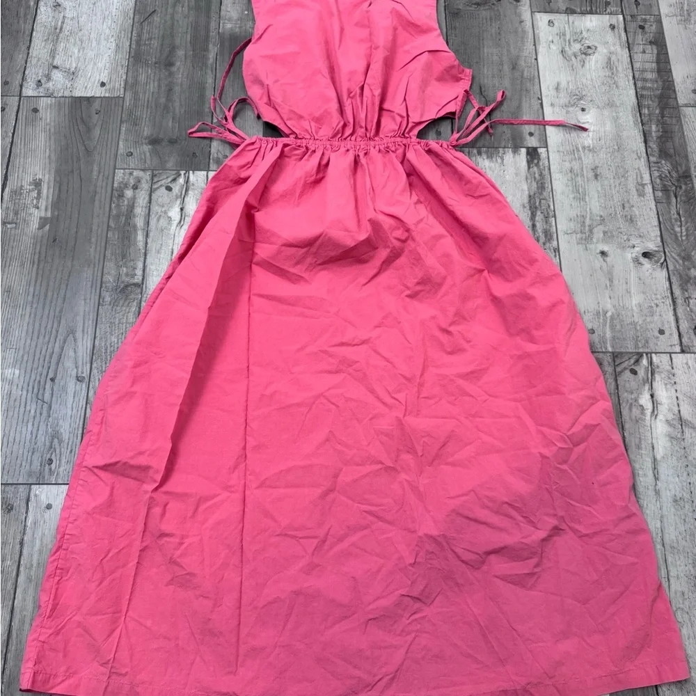 Rails Yvette Cotton Midi Dress Cinched Waist Spiced Coral Side Cutout Medium - Picture 8 of 12